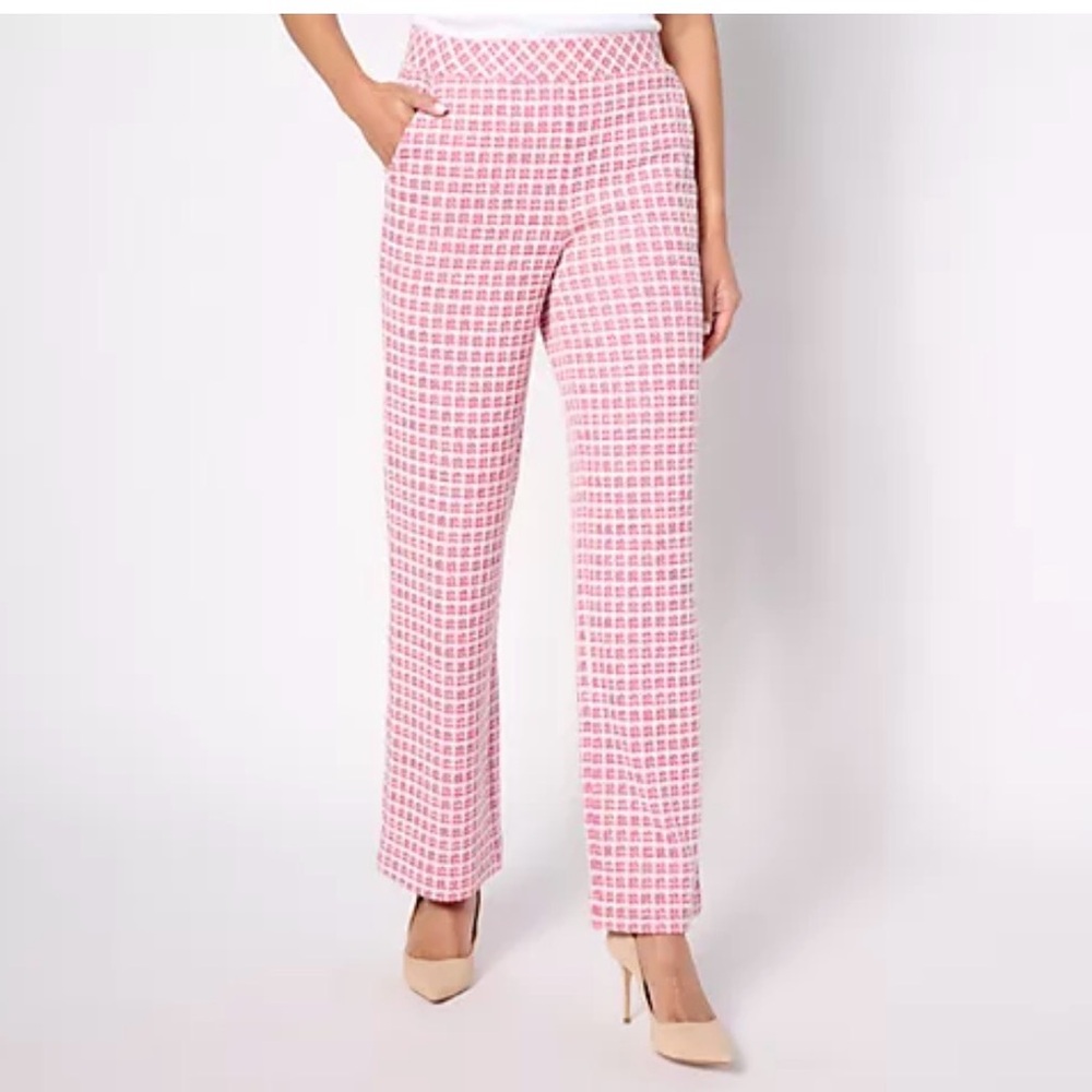 Isaac Mizrahi Pink White Chenille Tweed Pants • Plus 5X Petite • New Soft Knit
